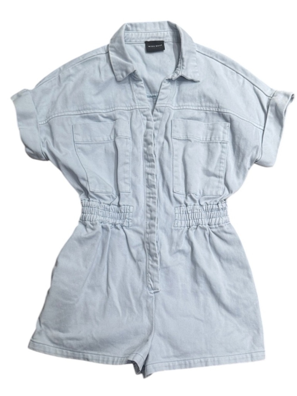 Miou Muse Light Blue Utility Romper Safari Style Elastic Waist Size S - Picture 2 of 7